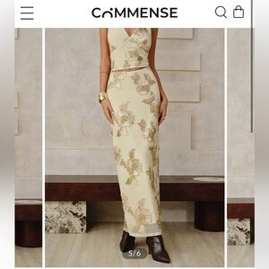 Commense Cream Floral Maxi Skirt